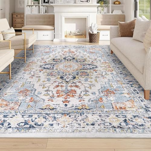 Homcomodar Vintage Rugs Living Room 160x230cm Washable Rugs for Bedroom Boho Large Rug Thin Carpets for Living Room Dining Room Office Kid's Playing Room