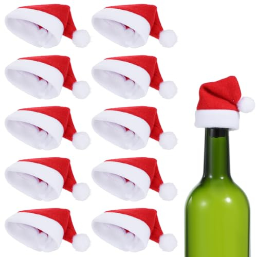 Lusofie 10 st mini tomteluvor för hantverk, vinflaskor täcker liten julhatt julfest bord middag dekorationer, tomteluvor för hantverk hem juldekor