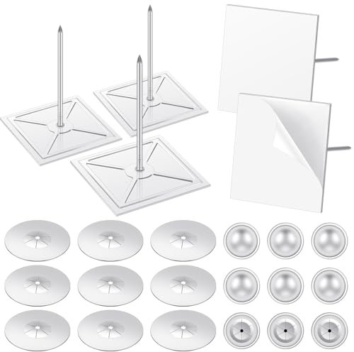 150Pcs/50 Set Self Stick Insulation Pins 2-1/2 Inch, 1.5 Inch Self Locking Washers Round 7/8 Inch Aluminum Insulation Hangers Dome Cap Washers Insulation Stick Pins for Foam Board Wall Floor Ceiling