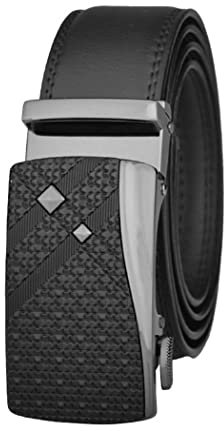 Canarea Gürtel Herren Leder mit Ratsche Automatik-Gürtel,Mode Ledergürtel Männer für Jeans Business Anzug,Einfache Leder-Gürtel-Einstellbare Länge 35mm Breit (Schwarz, Schwarz, 120 CM)