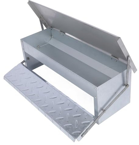 Automatischer Hühnerfutterautomat mit Großem Fassungsvermögen, Robuster Edelstahl-Geflügelfutterautomat mit Tretmechanismus und Automatischem Futtermechanismus, für