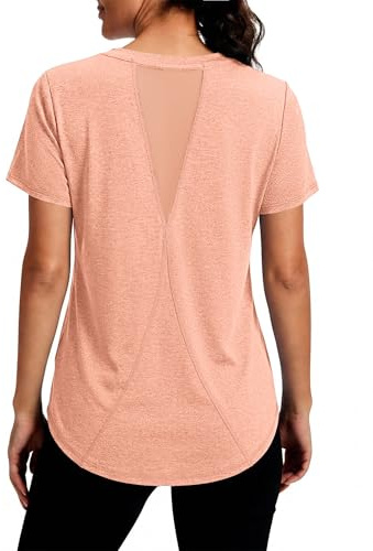 Gyabnw Gym Toppar Kvinnor Träning Yoga Löpning Topp Snabbtorkande Sport T-Shirt Dam Rund hals Kortärmad T-skjorta | Andningsbart ryggnät, lös passform, lätt design, fukttransporterande tyg, för gymträning, yoga och löpning
