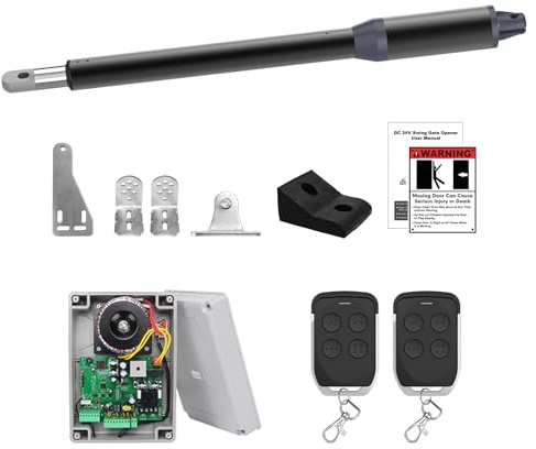 Gyxel C01-L Automatic Gate Opener Kit for Single Swing Gate Up to 14ft Long or 440lb, Electric Gate Opener for Driveway Single Swing Gate with Long-Range Gate Opener Remote, Motor 40W AC Powered