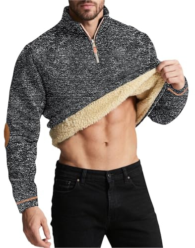 Jersey de trabajo para hombre de invierno, suéter sin capucha, sudadera con cremallera 1/4, manga larga, cuello alto, forro polar, suéter de invierno, cómodo y cálido, cuello alto para el trabajo