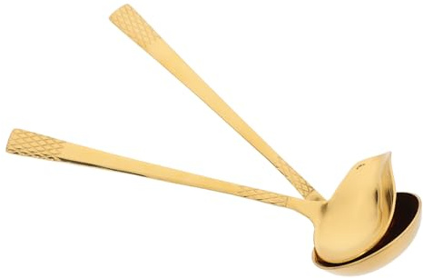 Gadpiparty 2 pezzi Cucchiaio da Salsa in Acciaio Inossidabile con Beccuccio Versatore Cucchiaio per Minestra e Hot Pot Mestolo Robusto per Buffet e Servizio Salse di Colore Oro