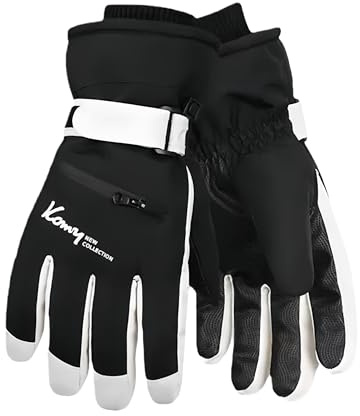 COMPRISA Guantes Térmicos Impermeables para Invierno, Pantalla Táctil, Unisex, con Forro de Felpa, para Esquí, Ciclismo, Senderismo, Actividades al Aire Libre, Negro y Blanco (Negro)