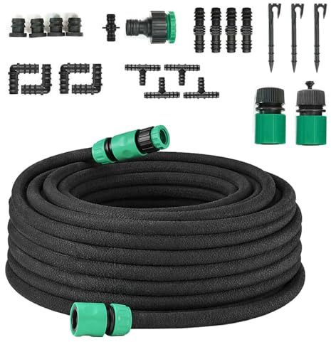 50M Soaker Hose Set, Drip Hose Set, Irrigation Leaky Pipe 1/2 Inch Water-saving Porous Pipe for Gardens and Irrigation System