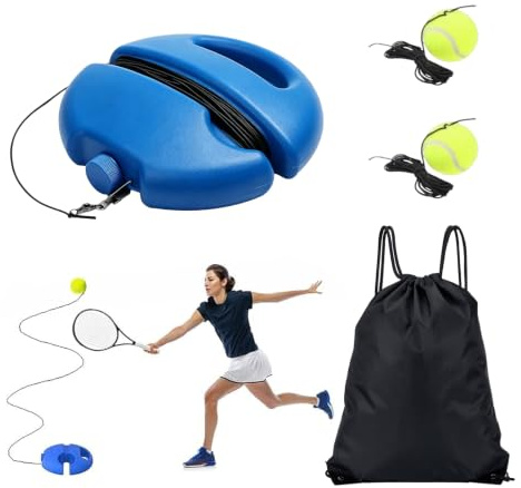Quorumsg Entraineur de Tennis Kit, Entraîneur de Tennis avec 2 Balles et Corde, Kit de Rebondeurs avec 1 Sac de Rangement Noir, pour Les Entraîneurs de Joueurs Avancés Débutants, Entraîn