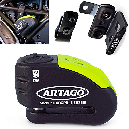 ARTAGO 30X5 Pack Bremsscheibenschloss mit Alarm 120db Hohe Sicherheit + Halterung für Ducati Monster Diavel, SRA und Sold Secure Gold homologiert