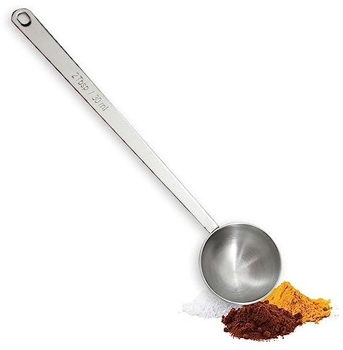 Tablecraft 2 Tablespoon Coffee Scoop, Stainless Steel, 9 Inch Long Handle Measuring Spoon, 30ml Two Tbsp Capacity, Restaurant, Cafe or Home Use