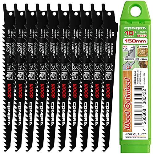 CONBRA® Säbelsägeblätter Holz 10x S644D Säbelsäge Blätter 10-tlg. Sägeblätter für Säbelsäge - Holzsägeblatt 150mm - Tigersäge Sägeblatt - Säbelsägeblätter Bosch kompatibel