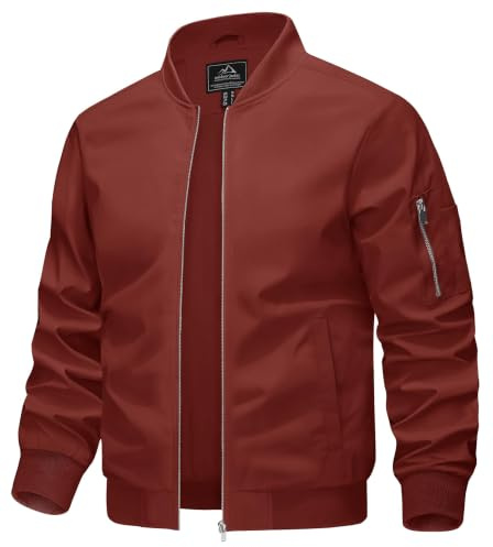 KEFITEVD Män sommar tunna basebolljackor casual bomber cargojacka militär vindjacka med flera fickor, Orange rött, L