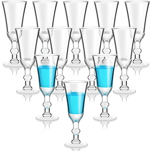 Meanplan 1 oz Shot Glasses with Stem Cordial Mini Wine Cups Limoncello Port Glasses Clear Heavy Base Fancy Shot Small Goblet Cups for Vodka, Cocktail, Liquor for Kitchen Dining(12 Pcs)