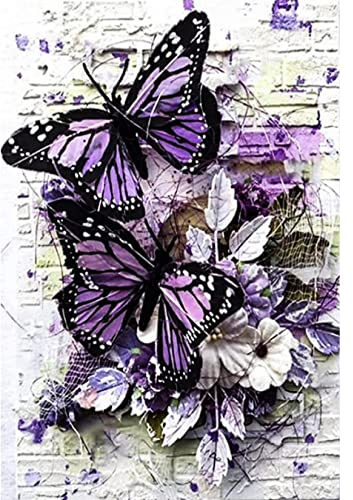 it Pintura de Diamante 5D Completa Kit, Mariposa Morada Bricolaje Diamond Art Painting, Diamantes Cristal Artes Bordado Punto de Cruz Cuadros Pintura por Números para Adultos, Niños, Decoración