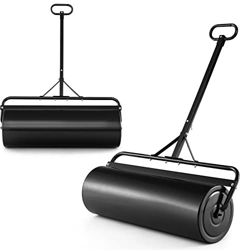 COSTWAY 63L Rodillo de Césped de Metal, Ancho: 90 cm, Ø: 30 cm, Rodillo Cesped Llenado de Agua/Arena Empujado/Remolcado con Mango de Agarre Desmontable para Jardín, Patio, Parque, Granja (Negro)