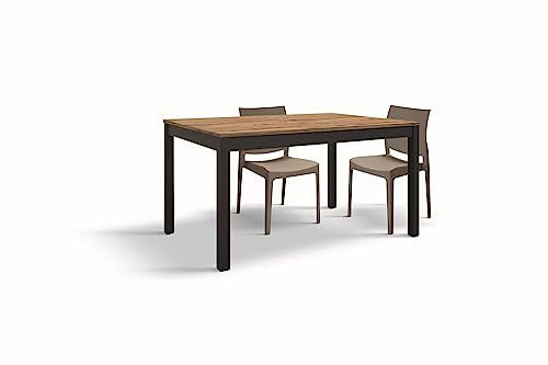 KONTE.DESIGN Tavolo TROPEA in legno, finitura rovere rustico e metallo verniciato antracite, allungabile 120x80 cm - 170x80 cm