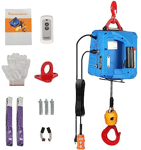 Memows Electric Hoist Winch 500KG, 1500W Electric Hoists Lift Crane with Wireless Remote, 3 in 1 Control Methods Portable Electric Winch Crane with Overload Protection, 7.6m Lifting Height (UK Plug)