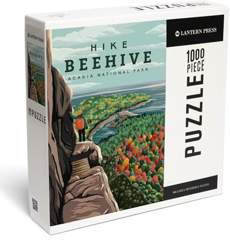 Beehive Trail Acadia National Park Puzzle – Hand Drawn Hiking Illustration, 1000 Piece Jigsaw Puzzle for Adults, Maine Mountain Landscape Puzzle, Made in USA by Lantern Press