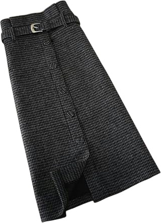 MdybF Damkjolar tweed midi-kjolar för kvinnor höst vinter dragkedja hög midja smal kjol enkla matchande kjolar, Svart, M