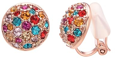 Vogem Pave Zirkonia Ohrclips für Damen Rosegold Plattiert Clip Ohrringe Rund Ohne Ohrlöcher Bunt CZ Klipp Ohrringe Kinder Hypoallergene Schmuck