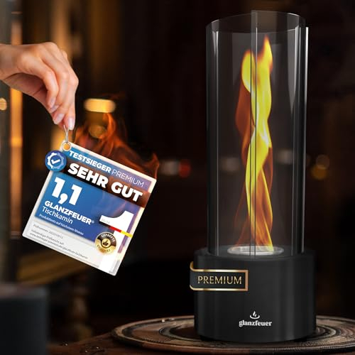 Glanzfeuer Bioethanol Tischkamin Outdoor & Indoor Bioethanol - Extra Lange Brenndauer mit Wirbelflamme - Tischfeuer Deko - Tisch Kamin Feuer Feuersäule - Garten & Deko Geschenk