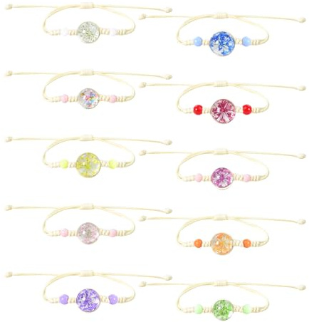 DAZZLUXE 10 stycken blomarmband, vänskapsarmband för flickor, handvävda armband, önskade armband, justerbara vänskapsarmband, barnsmycken (färgglada), Glas, blommor, CCB-pärlor