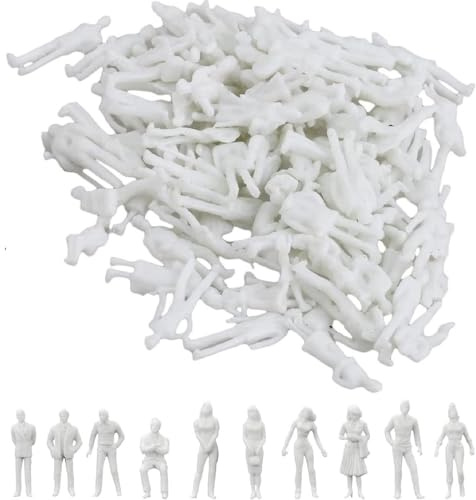 Kiuiom Figurines Non Peintes,1: 100 Personnes Blanc,Modèles de Personnages Miniatures 100PC Figurines Miniatures Architecturales pour Table de Sable Bricolage Décoration Scènes Miniatures