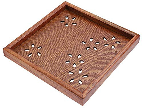 Vassoio di servizio quadrato, vassoio di servizio di legno, vassoio dello spuntino, vassoio della prima colazione, caffè, frutta e snack che servono il piatto per il ristorante dom (18 * 18 cm)