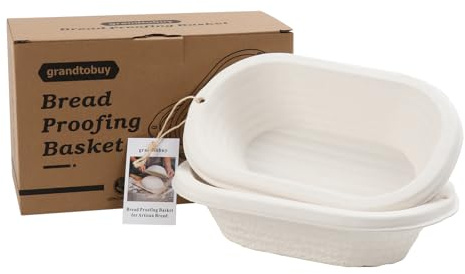28 cm oval brödsäker korg i oval massa 2-pack med foder | Naturlig sockerrörspulp, återanvändbar, stapelbar, andningsbart linnefoder, enkel frigöring, för hantverkare surdegsbröd