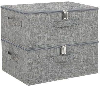 ENUMAIL Underbed Storage Box Bins with Lid, Foldable Blanket Bags, Home Basket Container for Organizing Clothes, Shoes, Pillows, 38x26x15cm, Grey, 2 Pack