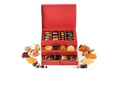 Walnut Tree Luxury Treasure Box | 3-Drawer Gourmet Gift Selection Handpacked in the UK with Marzipan Fruits, Chocolate Nuts, Dried Fruit & Fruit Jellies | Premium Food Gift Box