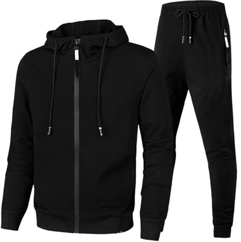Tuta Sportiva Uomo Comode Offerta Felpa Zip Con Cappuccio E Pantaloni Tuta Complete Due Pezzi Leggera Invernale Tuta Ginnastica Cotone Completo Sportiva Taglie Forti Fitness Jogging Outwear