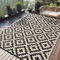 Homaxy Outdoor Teppich Wetterfest, Kunststoff Stroh UV-beständig Wendbar Faltbar Waschbar Balkon Garten Teppich für Terrasse Camping Picknick (270 x 360 cm, Schwarz & Beige)