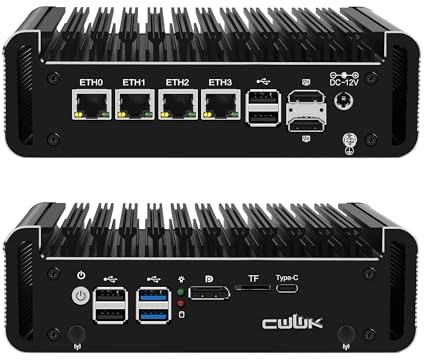 CWWK N305 Mini PC Fanless, Firewall Appliance Mini Computer mit 4 x 2.5GbE i226-V LAN, F3 OPNsense Micro PC DDR5 ohne RAM/SSD/OS Barebone, TF, 2 x HD+DP+USB-C 4K Display, AES-NI