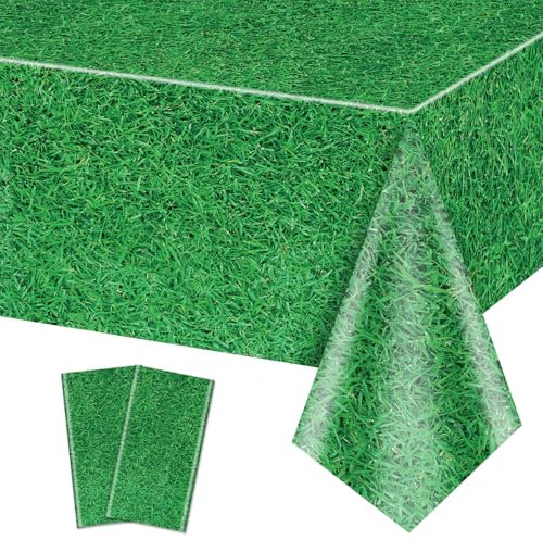 Lot de 2 nappes en Herbe Verte, 220x130 cm, Motif Herbe, Nappe de Table sur Le thème du Sport, Fournitures de fêtes à thème Sportif, décorations d'événements Sportifs