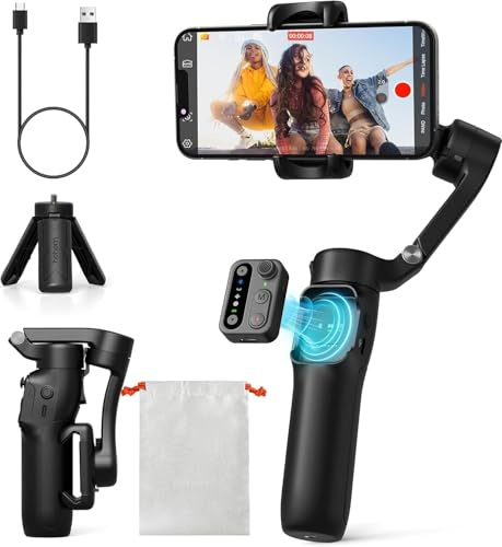 hohem iSteady X3 SE - Estabilizador de cardán para iPhone, estabilizador de teléfono con control remoto desmontable, cardán portátil plegable de 3 ejes para Android y iPhone 16 15 Pro Max, ideal para