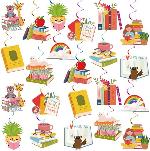 Clabby 22 Piezas Decoraciones Colgantes con Espirales Libros Guirnaldas Espirales para Fiesta de Lectura Adorno Remolino para Pared y Techo Cumpleaños Baby Shower Biblioteca Escuela Clube Celebración