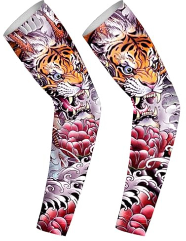 Maniche per braccio protezione solare - Maniche per braccio protezione solare Protezioni tatuaggio - Le maniche includono Koi, Dragon, Tiger, Mythical Beast, Ice Si, E: Tiger ruggente montagne e fiumi