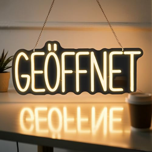 Flixyticy Warmweiß Geöffnet Neon Schild, OPEN Leuchtreklame, LED Leuchtschild Hängeschild Türschild USB-Betrieb mit dimmbarem Schalter für Geschäfte,Café,Restaurant,Hotel Dekoration an der Tür (Weiß)