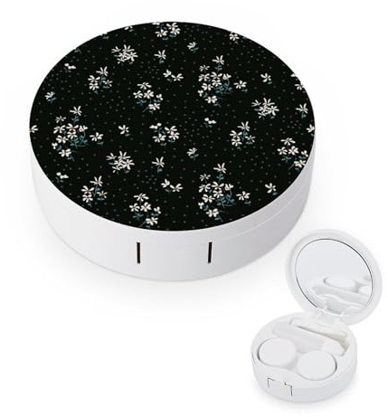 fkgvwo Contact Lens Case White Flowers Contact Lens Box Travel Kit Portable for Travel & Home