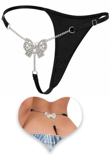 VORHELOVE Women's Thong Knickers Low Rise G-String Tanga Underwear | Sparkling Butterfly Rhinestone Chain with Cheeky T-Back for Everyday Wear and Special Occasions