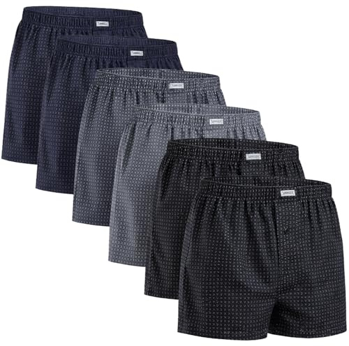 Leedya Set 6 Pezzi Boxer Uomo in Puro Cotone 100% - Vita Elastica Confortevole, Americani Chiusura Frontale a Bottoni - Intimo Uomo Traspirante e Morbido - Uso Quotidiano (Scuro, M)