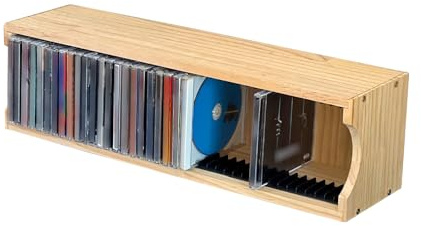 AriSen Solid Wood CD Storage Rack, Vintage Desktop Organizer, | Stackable Vertical & Horizontal Dual‑Sided Slot CD Stand, Holds 39 Standard CDs