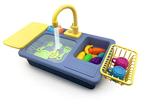 CLEMENT CLEMENTINE - Kit Vaisselle et Son Évier - Jeu d'Imitation - 101190 - Bleu - Plastique - Ménage - Enfant - Dinette - Piles Non Incluses - 45 cm x 27 cm - À Partir de 3 Ans