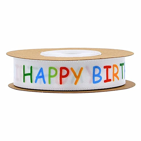 Nastro di Compleanno,Decorativo Nastri 10 Yard 15 mm Nastro Raso Natalizio con Scritta Happy Birthday per Decorazione per Torte di Compleanno,Confezione Regalo Creazione di Artigianato Scrapbooking
