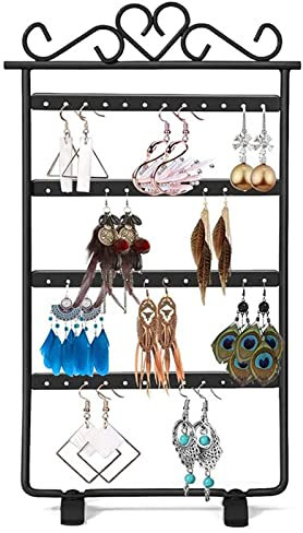 Monsully Porte Boucles d’Oreilles en Métal, Organisateur de boucles d'oreilles un Total de 48 Trous de Rangement en 4 Couches, Présentoir à Bijoux en Métal, pour Boucles, Bracelets et Bagues