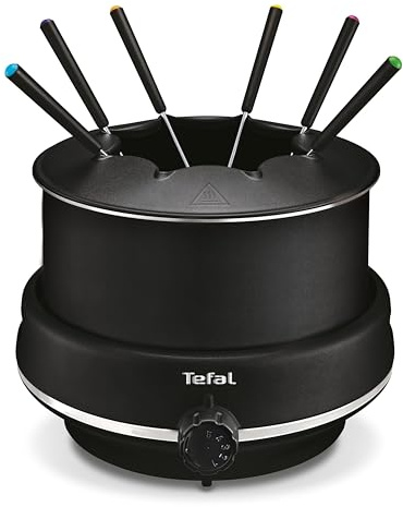 TEFAL EASY FONDUE Fondue électrique 6 personnes, 800W,Thermostat réglable, Capot + 6 pics à fondue inclus, facile à nettoyer, EF261800