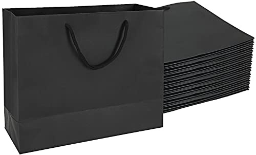 YAYODS 24PCS Black Gift Bags with Handles, 27x10x21CM Paper Gift Bags, Reusable Kraft Carrier Bags for for Birthday, Wedding, Christmas Party, Shopping and Present Packaging