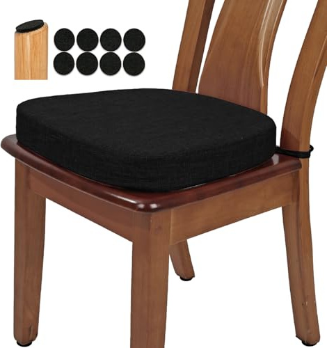 BUYUE Cuscino per sedia da pranzo originale in lino spesso da 6,3 cm, a forma di U, schiuma ad alta densità, confortevole antiscivolo per sedia da interni (1 pezzo, nero)