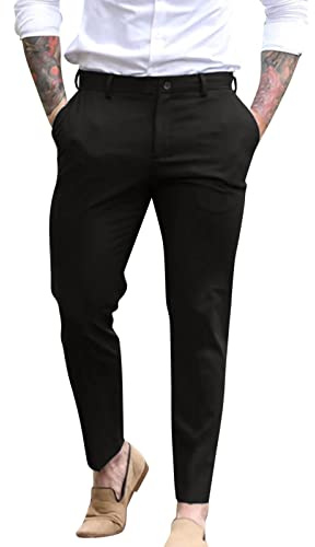 Pantaloni eleganti da uomo classici in twill di cotone, casual, per lavoro, ufficio, lavoro, formali, comodi, piatti, elasticizzati, plissettati, pantaloni chino da golf, gamba dritta